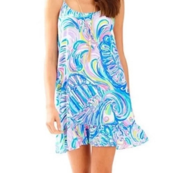 𝐋𝐈𝐋𝐋𝐘 𝐏𝐔𝐋𝐈𝐓𝐙𝐄𝐑 | SILK RUFFLE HEM COLORFUL DRESS - Picture 9 of 9